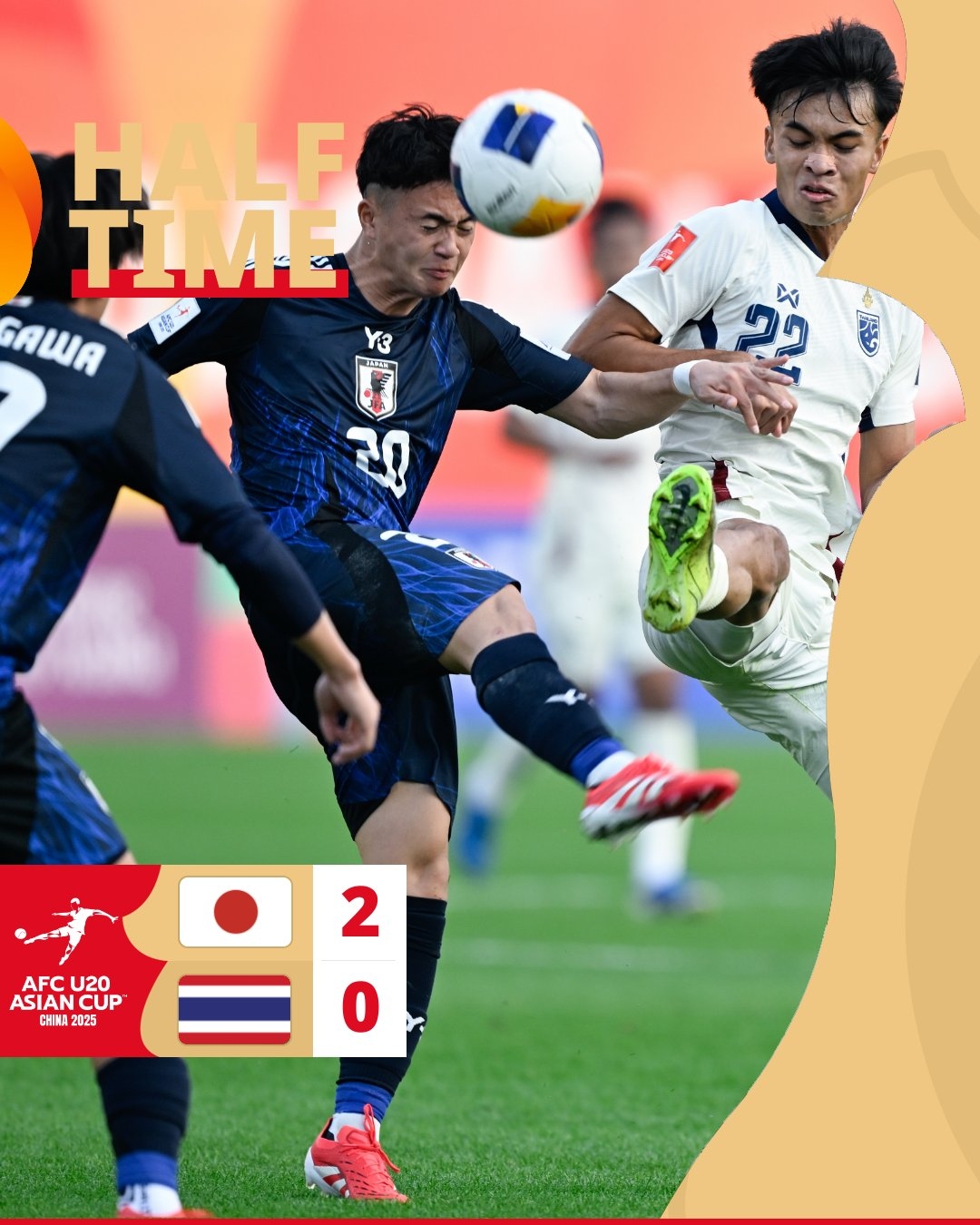  半場(chǎng)-日本U20 2-0領(lǐng)先泰國(guó)U20，石井久繼破門+中柱 泰國(guó)0射正