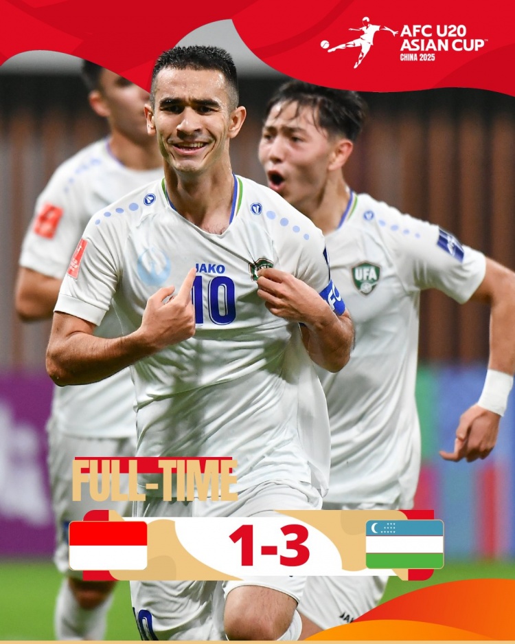  烏茲別克斯坦U20隊(duì)3-1印尼U20隊(duì)兩連勝晉級8強(qiáng)，印尼U20隊(duì)出局