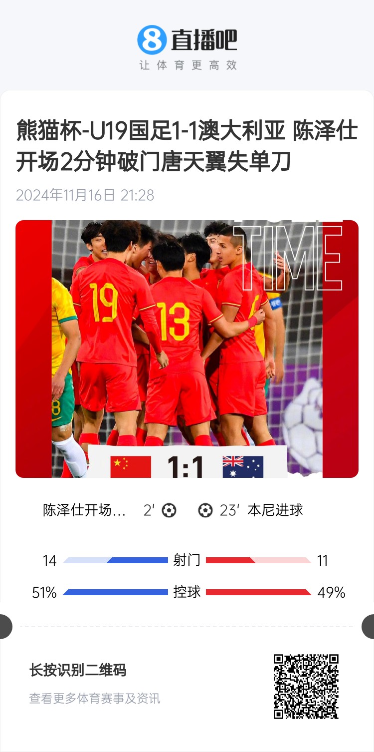  二番戰(zhàn)！U20國(guó)青與澳大利亞去年熊貓杯剛有過(guò)交手，雙方1-1戰(zhàn)平