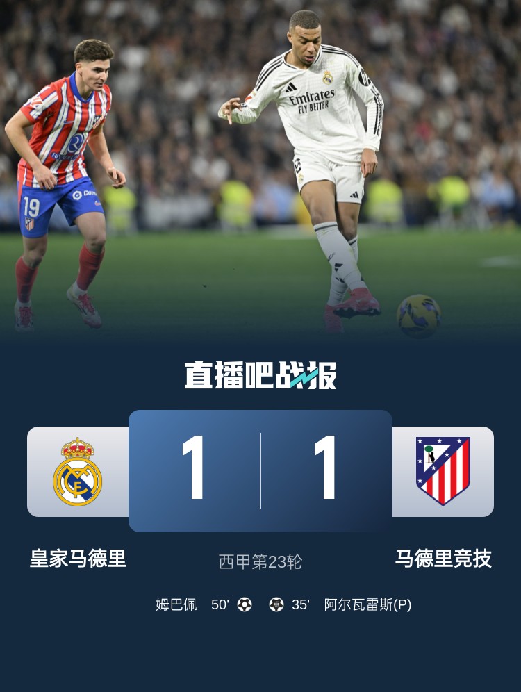  4平1負(fù)！皇馬聯(lián)賽對(duì)馬競(jìng)已5場(chǎng)不勝，4次戰(zhàn)成1-1